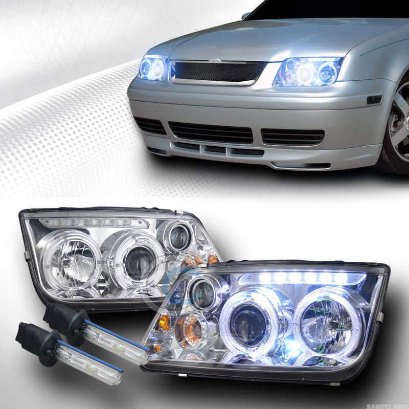 10000K HID XENON H1 CHROME HALO LED PROJECTOR HEAD LIGHTS+FOG 99-05 VW JETTA MK4