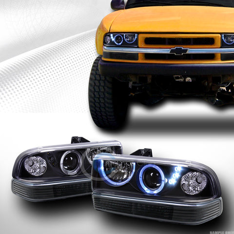 BLK HALO LED PROJECTOR HEAD LIGHTS+SIGNAL BUMPER LAMP K2 98-04 S10 PICKUP/BLAZER