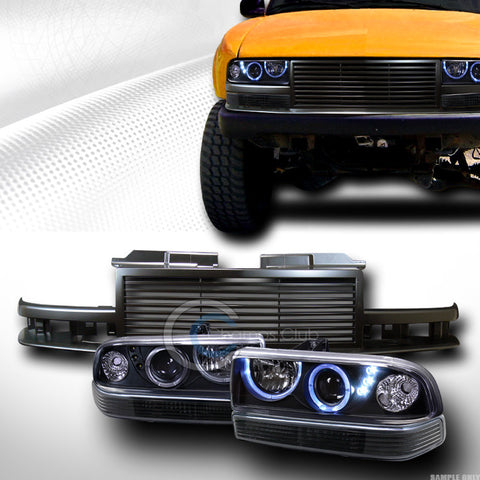BLK HALO LED PROJECTOR HEAD LIGHT+SIGNAL BUMPER K2+GRILL GRILLE 98-04 S10 BLAZER