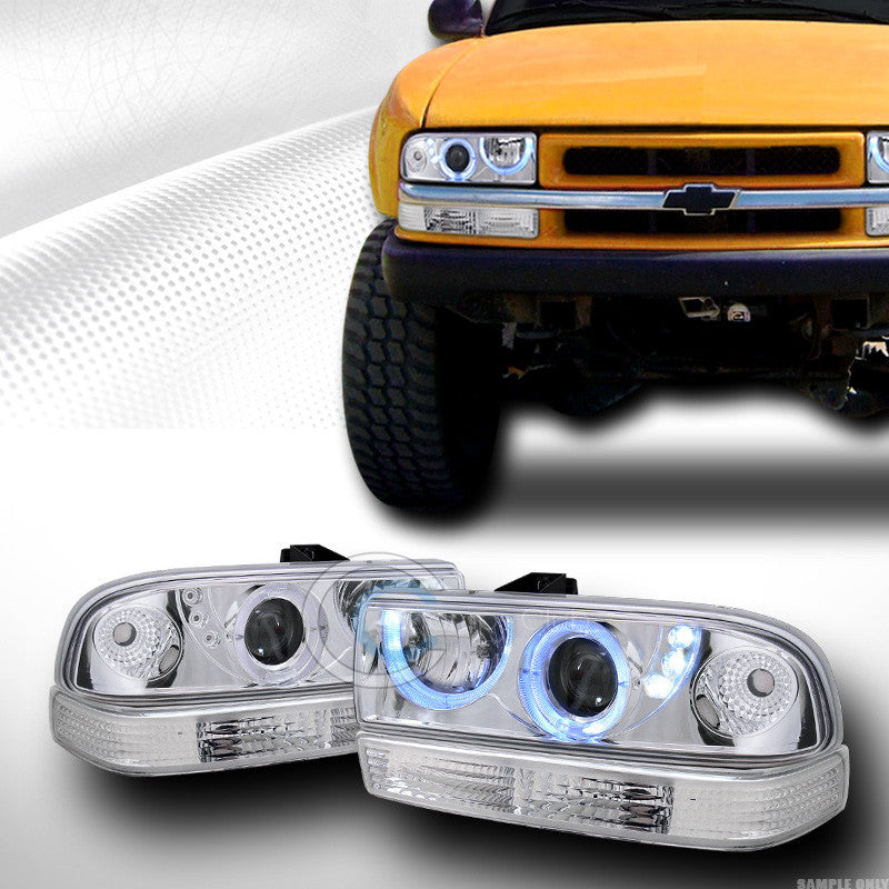 CHROME HALO LED PROJECTOR HEAD LIGHTS K2+BUMPER KS 98-04 CHEVY S10 PICKUP/BLAZER
