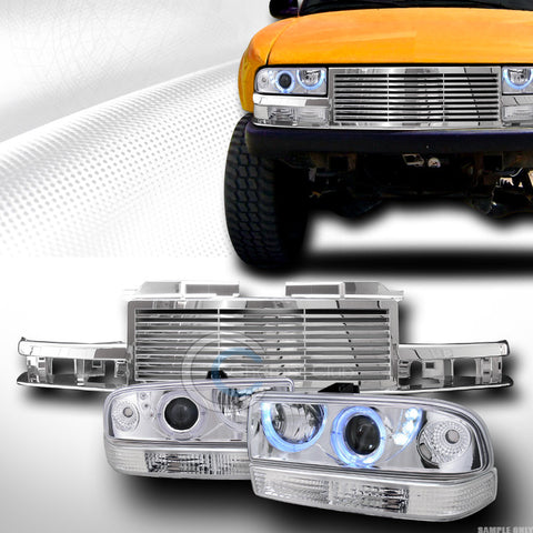 CHROME HALO LED PROJECTOR HEAD LIGHTS K2+BUMPER KS+GRILL 98-04 S10 PICKUP/BLAZER