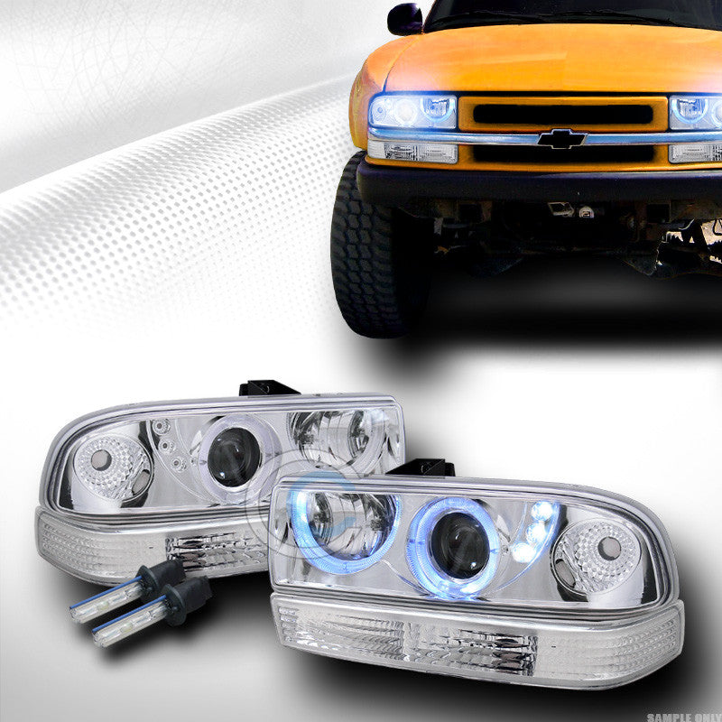 10000K HID XENON+CHROME HALO LED PROJECTOR HEAD LIGHT+BUMPER KS 98-04 S10 BLAZER