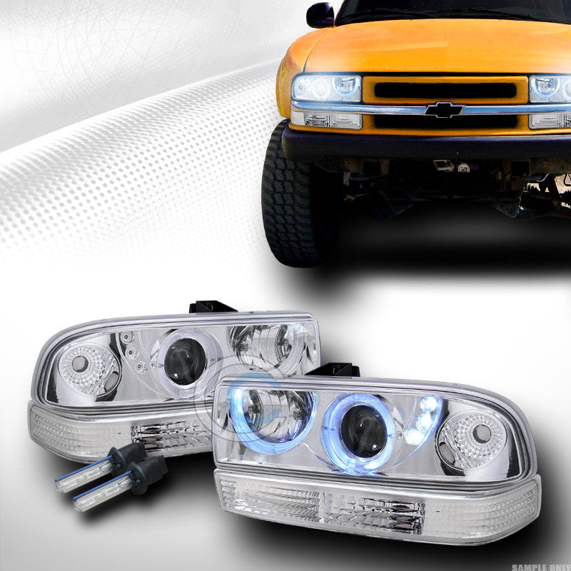 8000K HID XENON+CHROME HALO LED PROJECTOR HEAD LIGHTS+BUMPER KS 98-04 S10 BLAZER
