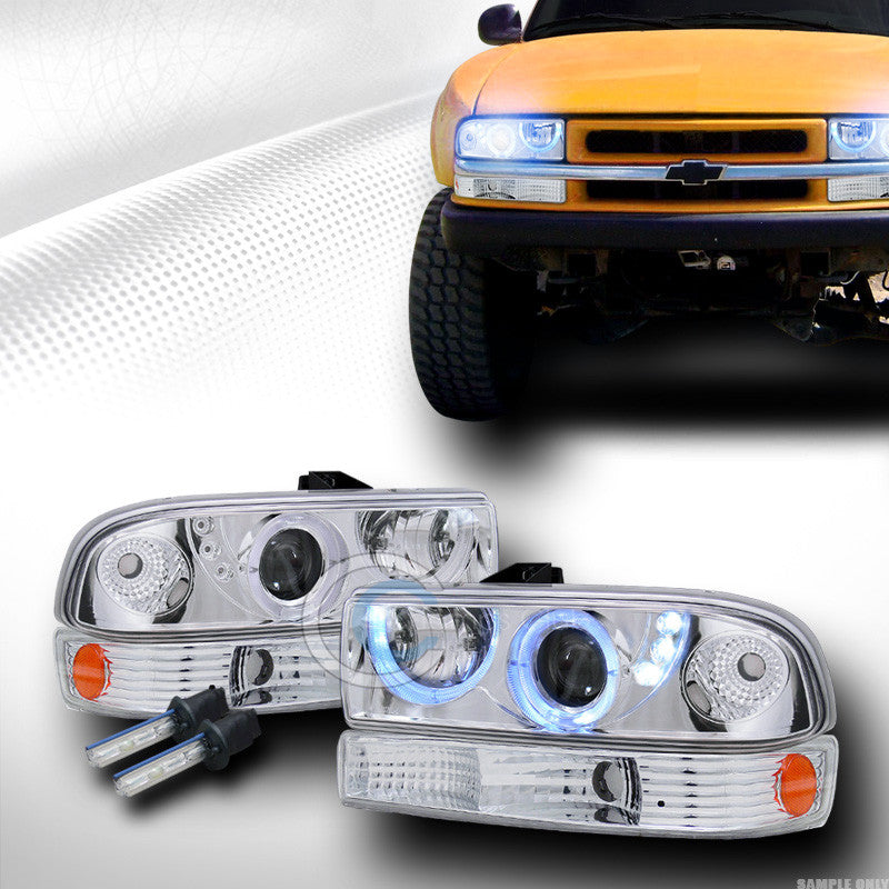 10000K HID XENON CHROME LED HALO PROJECTOR HEAD LIGHT+BUMPER AM 98-04 S10 BLAZER