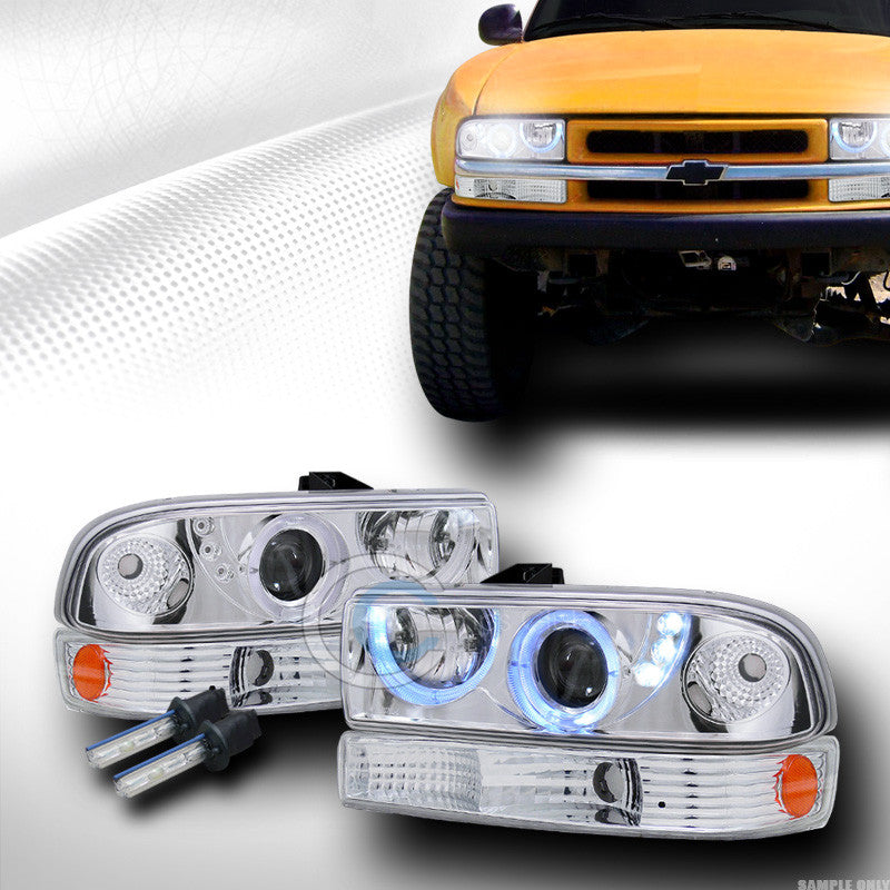 6000K HID XENON CHROME LED HALO PROJECTOR HEAD LIGHTS+BUMPER AM 98-04 S10 BLAZER