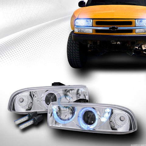 10000K HID XENON CHROME DRL LED HALO PROJECTOR HEAD LIGHT 98-04 CHEVY S10 BLAZER