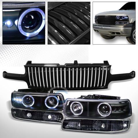 BK HALO LED PROJECTOR HEAD LIGHTS+BUMPER+VERTICAL GRILL 99-02 SILVERADO/SUBURBAN