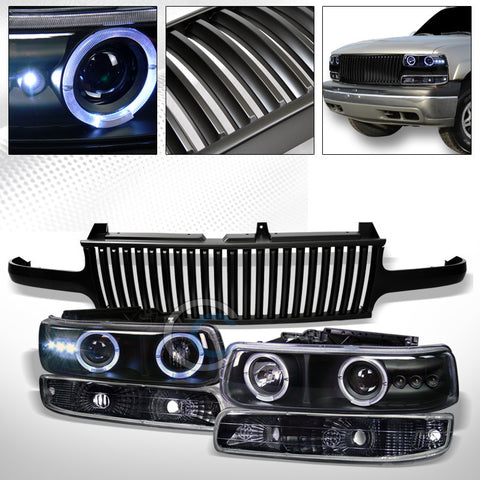 BK HALO LED PROJECTOR HEAD LIGHTS+BUMPER+MATTE VT GRILL 99-02 SILVERADO/SUBURBAN