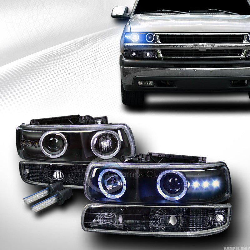 10000K HID XENON BLACK LED HALO PROJECTOR HEAD LIGHT+BUMPER YD 99+ SILVERADO SUV