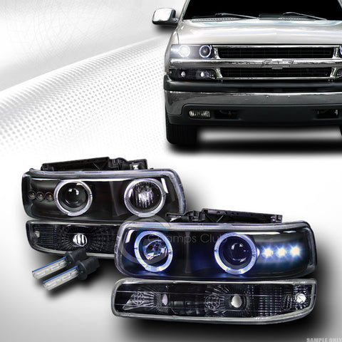 6000K HID XENON BLACK LED HALO PROJECTOR HEAD LIGHTS+BUMPER YD 99+ SILVERADO SUV