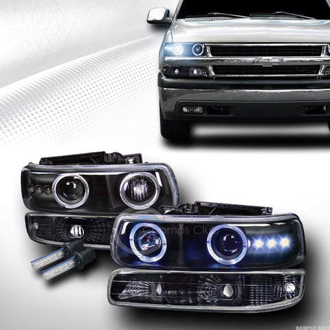8000K HID XENON BLACK LED HALO PROJECTOR HEAD LIGHTS+BUMPER YD 99+ SILVERADO SUV