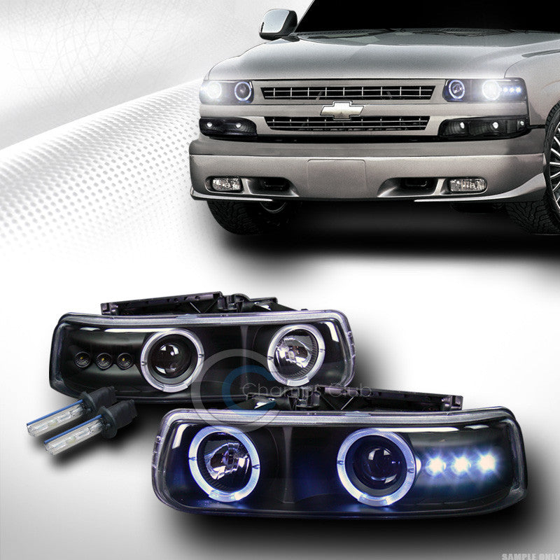6000K HID XENON+BLK DUAL HALO LED PROJECTOR HEAD LIGHTS K2 99-02 CHEVY SILVERADO