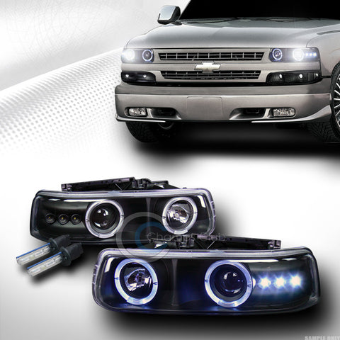 6000K HID XENON+BLK DUAL HALO LED PROJECTOR HEAD LIGHTS K2 99-02 CHEVY SILVERADO