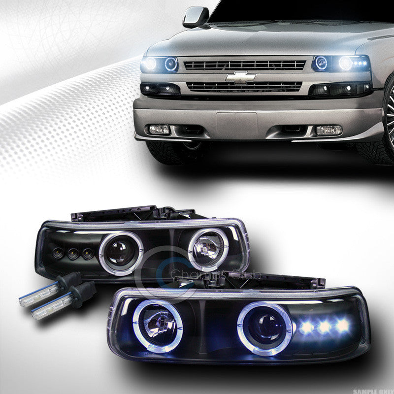 8000K HID XENON+BLK DUAL HALO LED PROJECTOR HEAD LIGHTS K2 99-02 CHEVY SILVERADO