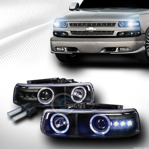 8000K HID XENON+BLK DUAL HALO LED PROJECTOR HEAD LIGHTS K2 99-02 CHEVY SILVERADO
