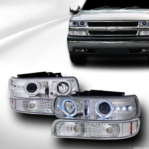 CHROME HALO LED PROJECTOR HEAD LIGHTS K2+SIGNAL BUMPER AM DY 99-06 SILVERADO/SUV
