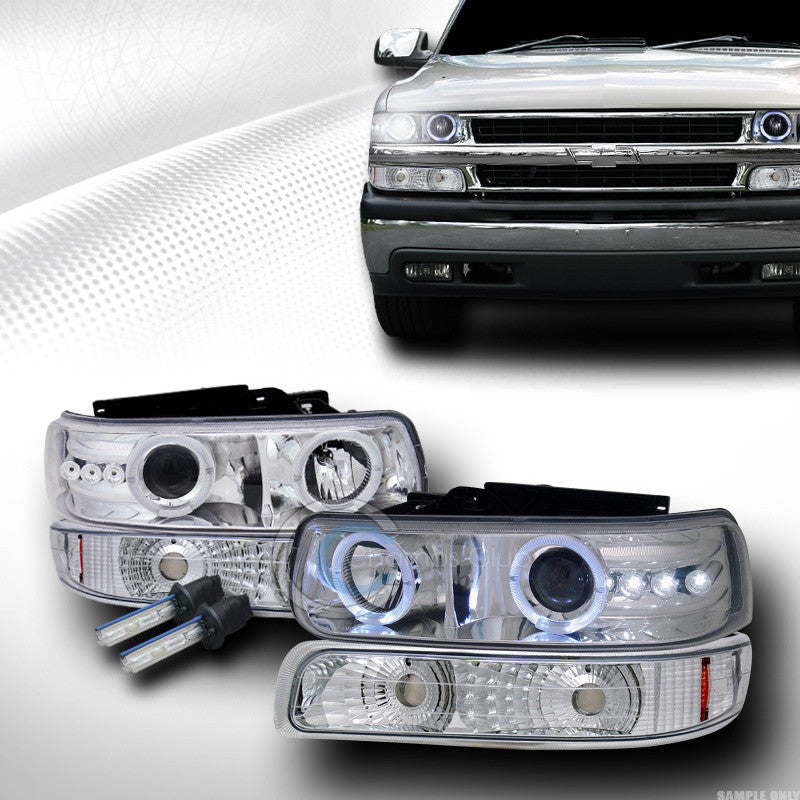 6000K HID XENON CHROME LED HALO PROJECTOR HEAD LIGHTS W/BUMPER AM 99+ SILVERADO