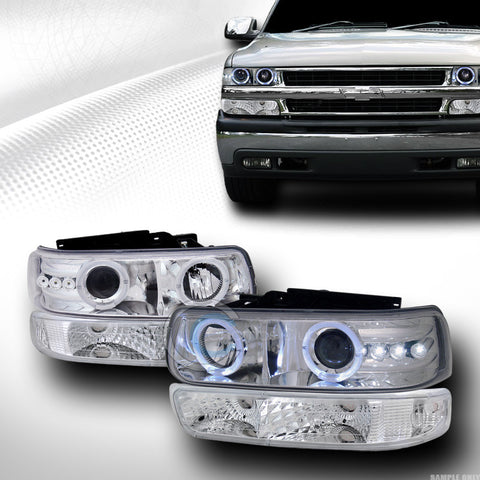 CHROME HALO LED PROJECTOR HEAD LIGHTS K2+SIGNAL BUMPER YD 99-06 SILVERADO TAHOE