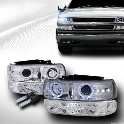 8000K HID XENON CHROME LED HALO PROJECTOR HEAD LIGHTS W/BUMPER YD 99+ SILVERADO