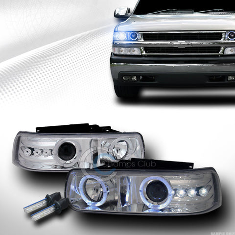 10000K HID XENON CHROME LED HALO PROJECTOR HEAD LIGHTS 99-02/06 SILVERADO TAHOE