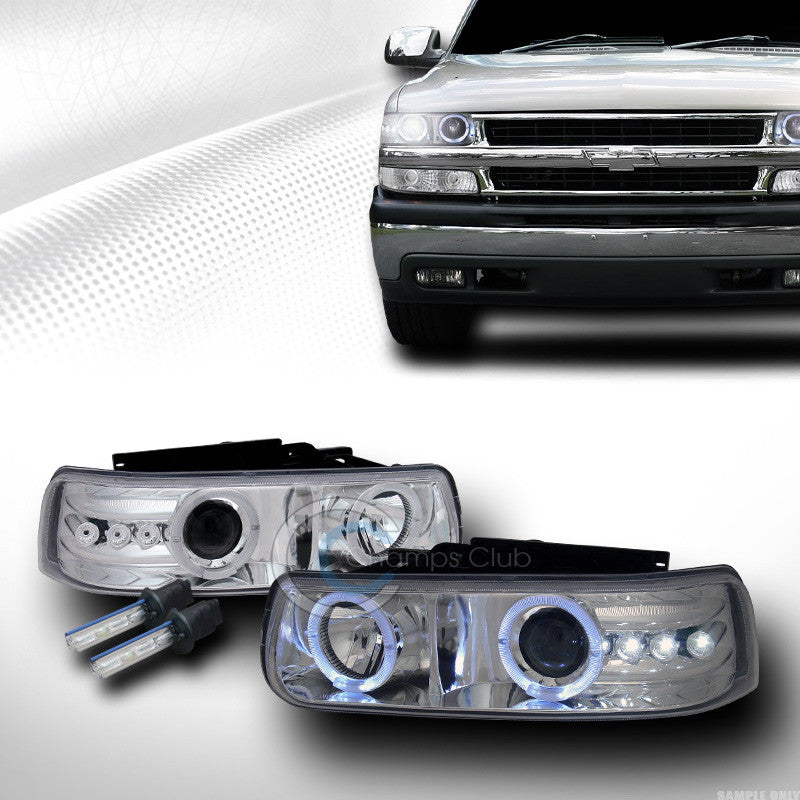 6000K HID XENON CHROME DRL LED HALO PROJECTOR HEAD LIGHTS LAMPS 99-02 SILVERADO