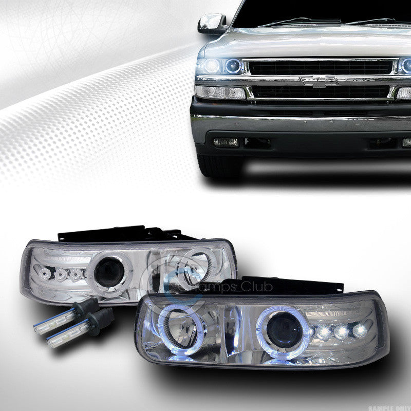 8000K HID XENON CHROME DRL LED HALO PROJECTOR HEAD LIGHTS LAMPS 99-02 SILVERADO