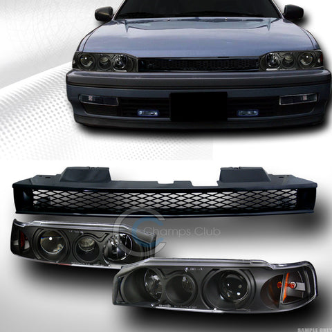 JDM BLK PROJECTOR HEADLIGHTS PARKING AMBER+BUMPER GRILL GRILLE 1990-1993 ACCORD