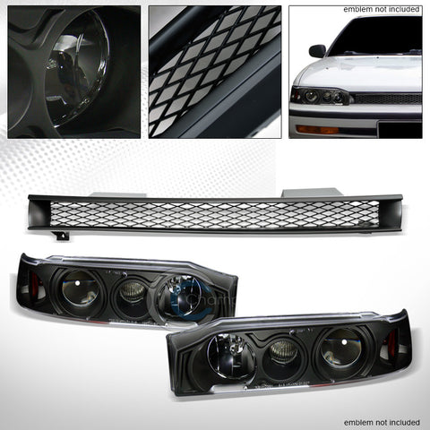 BLACK PROJECTOR HEAD LIGHTS SIGNAL AMBER+MATTE BUMPER GRILL GRILLE 90-91 ACCORD