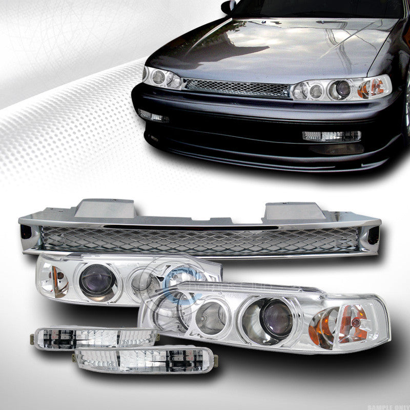 CHROME PROJECTOR HEAD LIGHTS+SIGNAL BUMPER LAMPS+MESH GRILL GRILLE 92-93 ACCORD