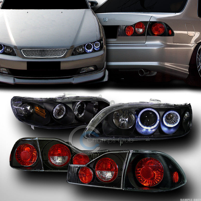 BLK DRL HALO PROJECTOR HEAD LIGHTS V2+ALTEZZA TAIL BRAKE LAMP KS 98-00 ACCORD 4D