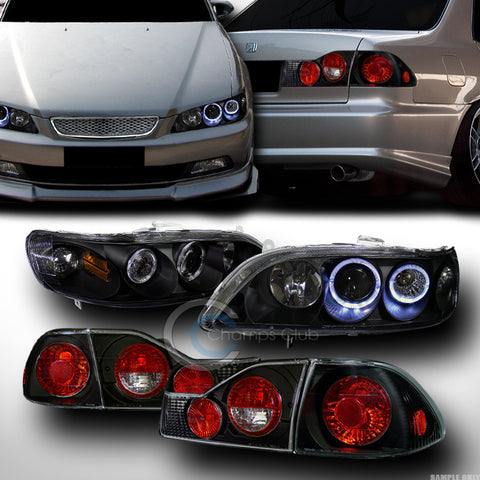 BLK DRL HALO PROJECTOR HEAD LIGHTS V2+ALTEZZA TAIL BRAKE LAMP KS 98-00 ACCORD 4D