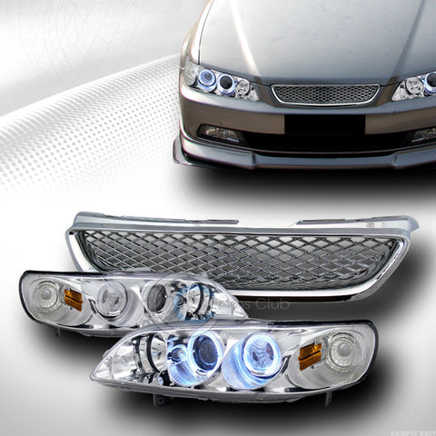 CHROME HALO PROJECTOR HEAD LIGHTS SIGNAL V2 KS+MESH GRILL GRILLE 98-00 ACCORD 4D