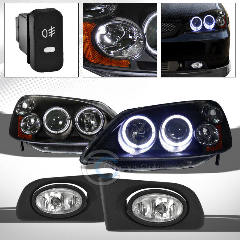 BLK HALO PROJECTOR HEAD LIGHTS SIGNAL AM KS+FOG LAMPS PT 01-03 HONDA CIVIC EM/ES