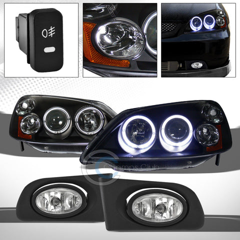 BLK HALO PROJECTOR HEAD LIGHTS SIGNAL AM KS+FOG LAMPS PT 01-03 HONDA CIVIC EM/ES