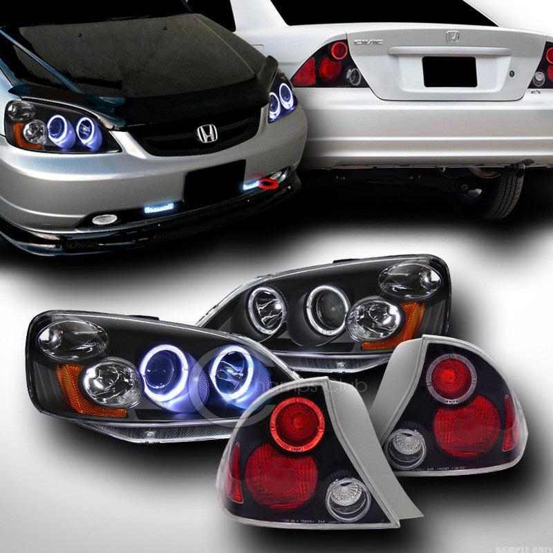 BLK DUAL PROJECTOR HEAD LIGHTS SIGNAL A KS+ALTEZZA HALO TAIL LAMP 01-03 CIVIC 2D