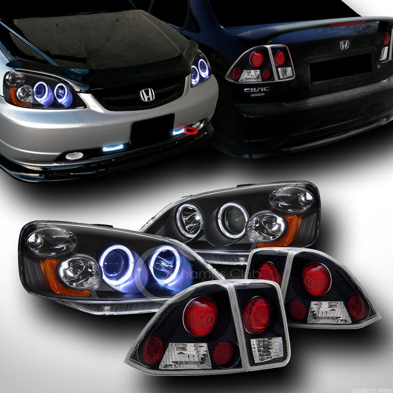 BLK DUAL HALO PROJECTOR HEAD LIGHTS SIGNAL A KS+ALTEZZA TAIL LAMP 01-03 CIVIC 4D
