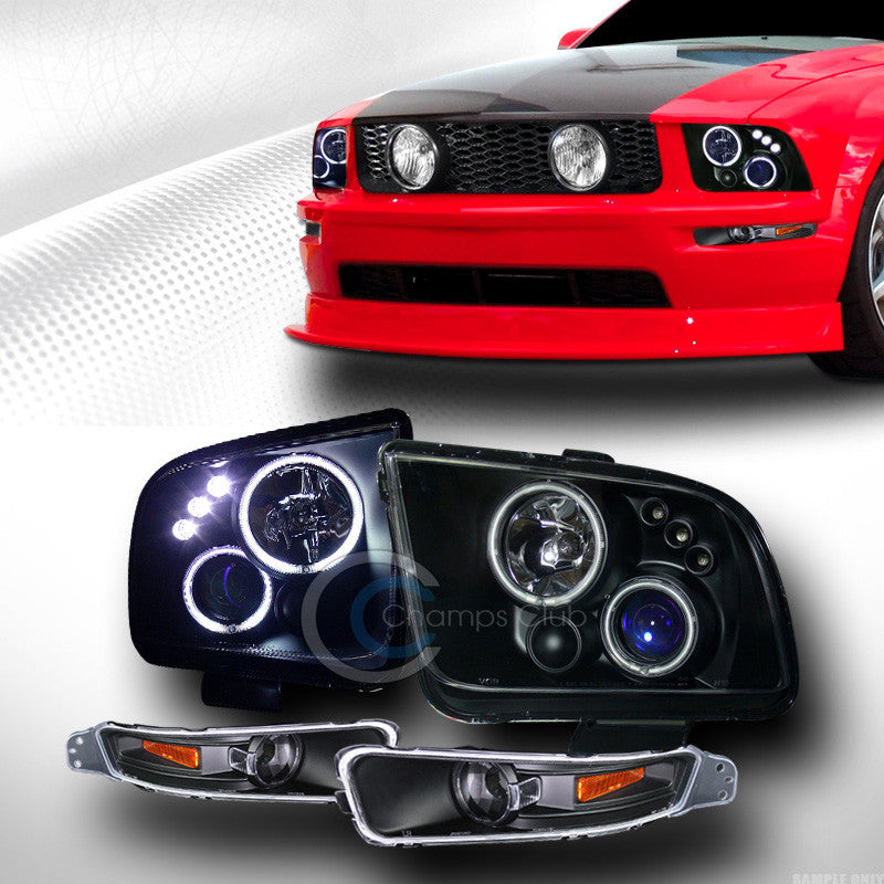 BLK CCFL HALO LED PROJECTOR HEAD LIGHT+SIGNAL BUMPER AMBER JY 05-09 FORD MUSTANG