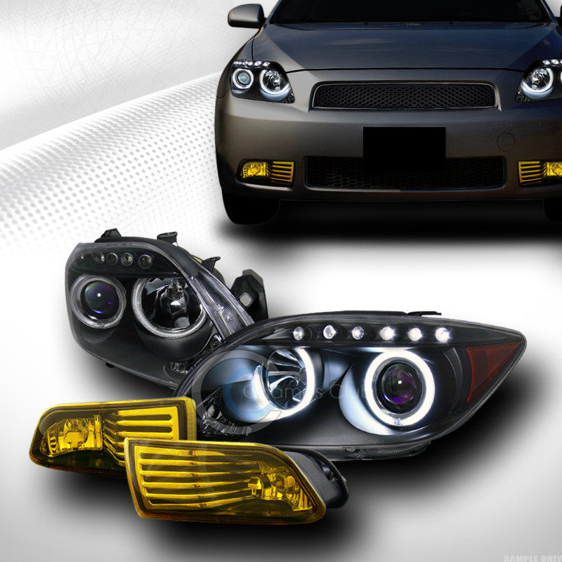 BLACK CCFL LED HALO PROJECTOR HEAD LIGHTS W/BUMPER FOG YELLOW 04/05-10 SCION TC