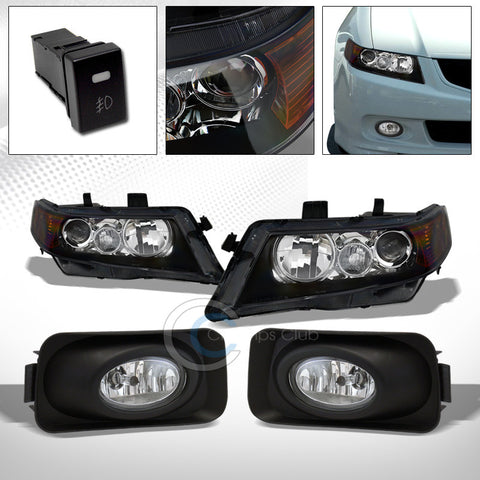 BLK PROJECTOR HEAD LIGHTS SIGNAL AMBER NB w/CHROME BUMPER FOG LAMPS 03 04-06 TSX