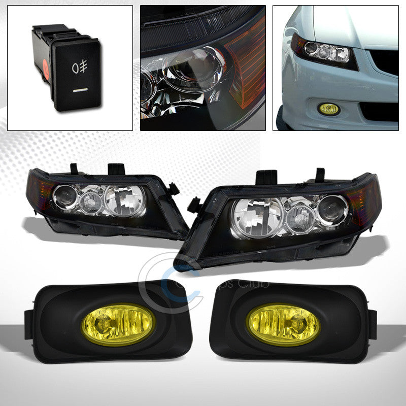 BLK PROJECTOR HEAD LIGHTS SIGNAL AMBER NB w/YELLOW BUMPER FOG LAMPS 03 04-06 TSX