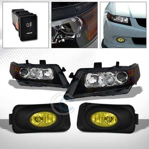 BLK PROJECTOR HEAD LIGHTS SIGNAL AMBER NB w/YELLOW BUMPER FOG LAMPS 03 04-06 TSX