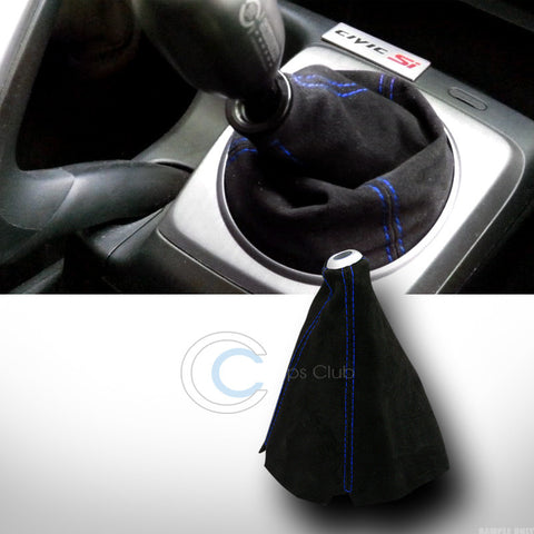 UNIVERSAL BLUE STITCH BLACK SUEDE SHIFTER SHIFT GEAR BOOT COVER MANUAL/AUTO JDM