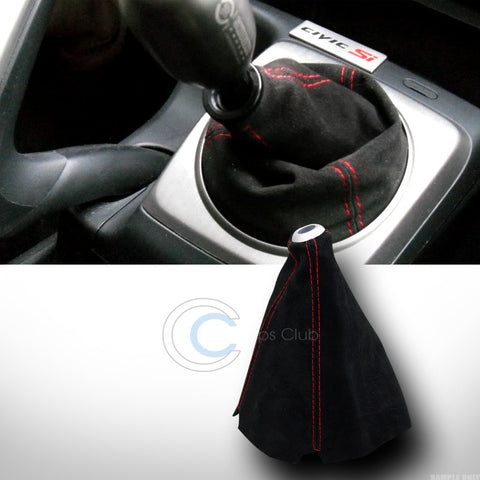 UNIVERSAL RED STITCH BLACK SUEDE SHIFTER SHIFT GEAR BOOT COVER MANUAL/AUTO JDM