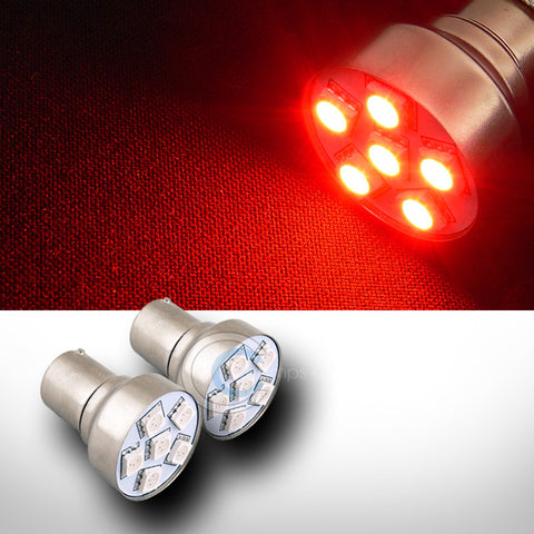 2X RED 1156/BA15S 6 COUNT SMD LED LIGHT BULBS FRONT TURN SIGNAL 93 1003 1073