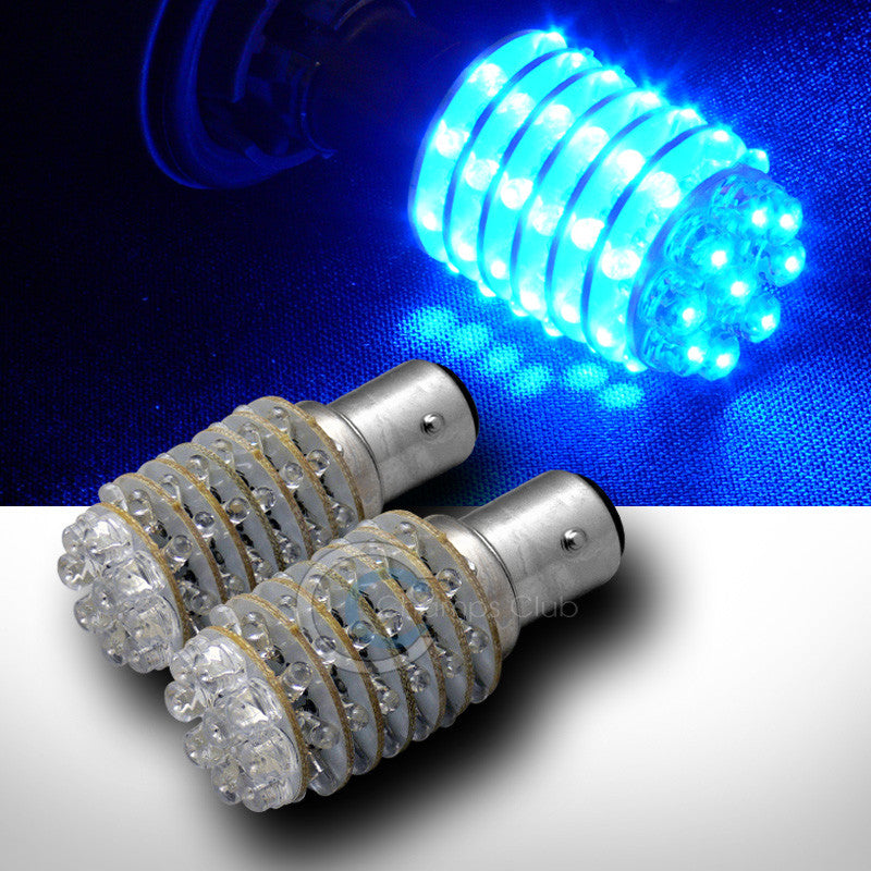 2pc Blue 1157 Bay15d Socket Dual Contact 63x LED Front Turn Signal Light Bulbs