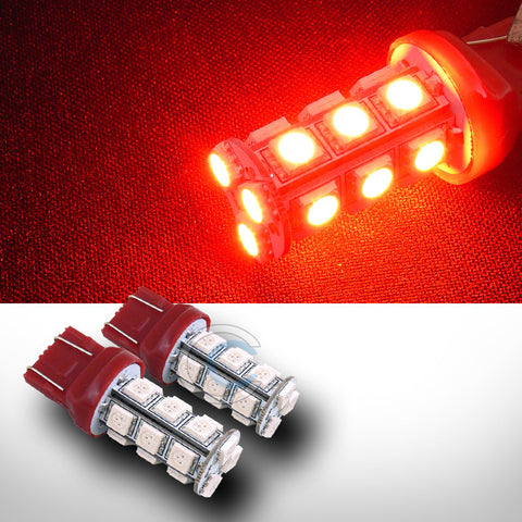 2X RED 7443 18 COUNT SMD LED LIGHT BULBS CAR AUTO FRONT SIDE MARKER LAMPS CA