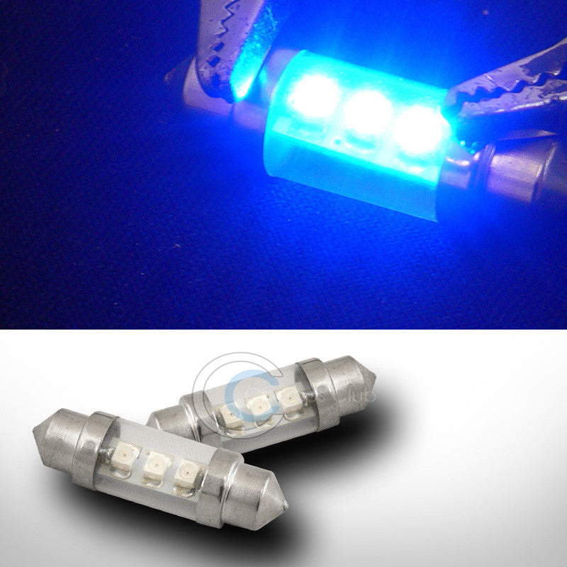 2X BLUE 36MM FESTOON 3 COUNT SMD LED LIGHT BULBS GLOVE BOX/DOME/MAP 3423 3425