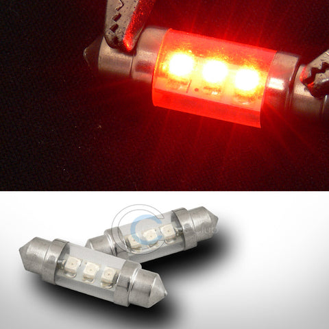 2X RED 36MM FESTOON 3 COUNT SMD LED LIGHT BULBS GLOVE BOX/DOME/MAP 3423 3425