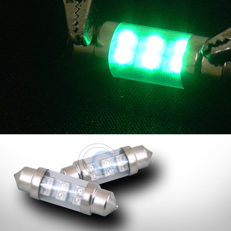 2X GREEN 36MM FESTOON 6 COUNT SMD LED LIGHT BULBS GLOVE BOX/DOME/MAP 3423 3425