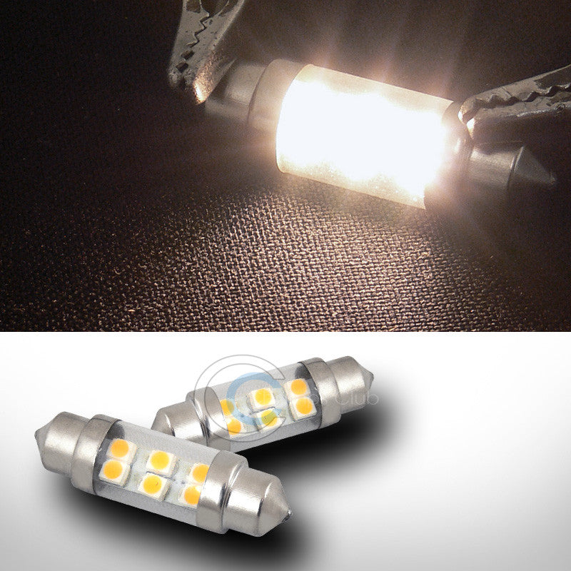 2X WARM WHITE 36MM FESTOON 6 COUNT SMD LED LIGHT BULBS GLOVE BOX/DOME/MAP 3423